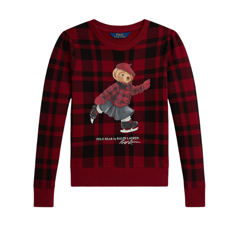 Polo Ralph Lauren Girl's Plaid Polo Bear Fleece Sweatshirt Multi