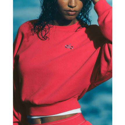 alo Women's Cropped Accolade Crewneck Candy Red