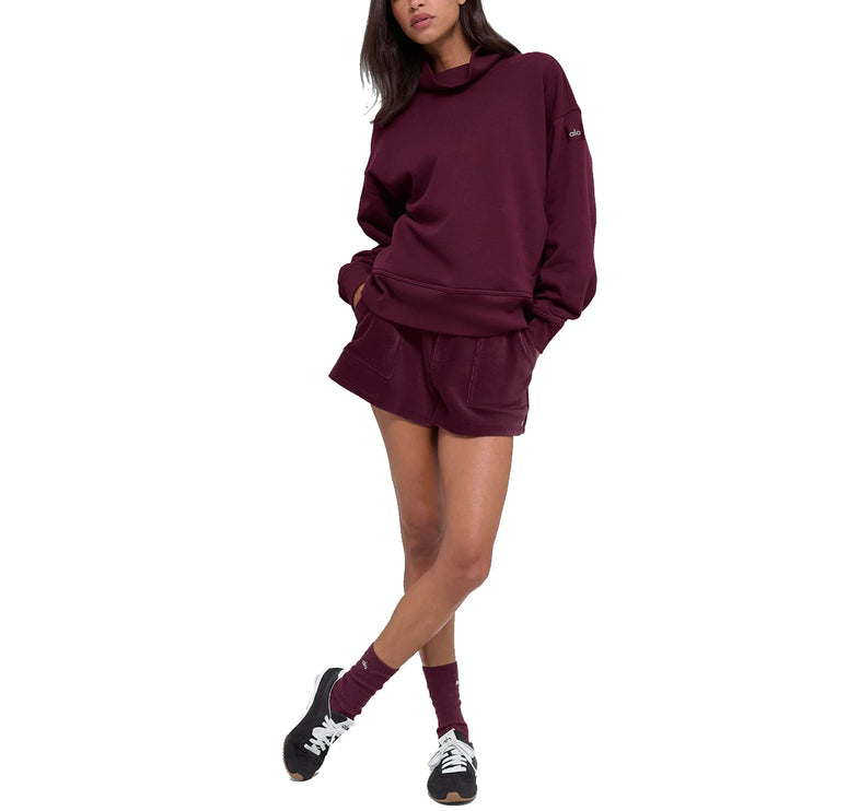 alo Women's Hazy Mock Neck Pullover Burgundy