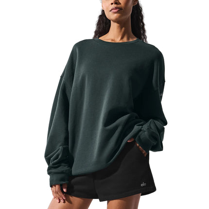 alo Women's Chill Crew Neck Pullover Charcoal Green