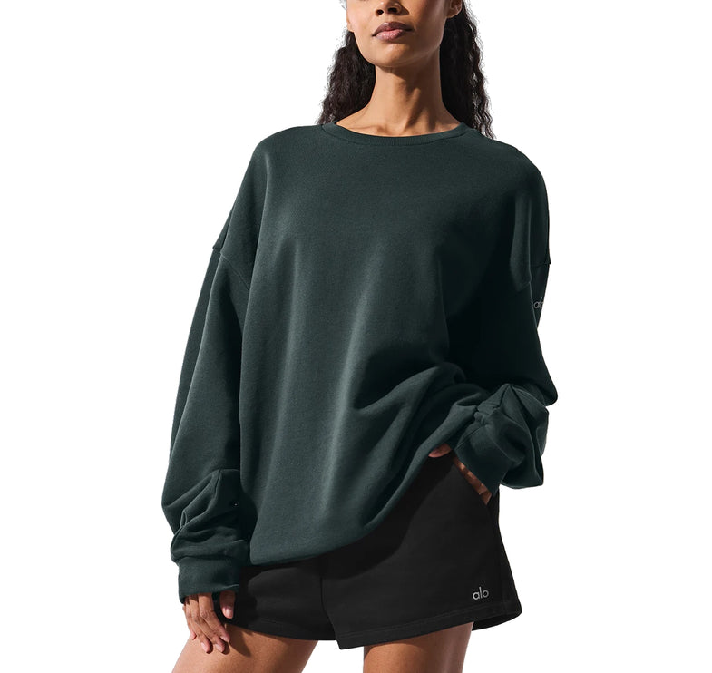 alo Women's Chill Crew Neck Pullover Charcoal Green