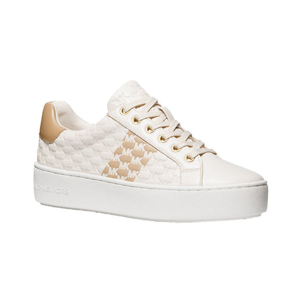 Michael Kors Women's Poppy Logo Embossed Stripe Sneaker Light Cream - Hemen Kargoda