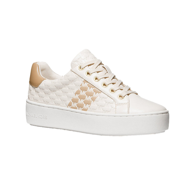 Michael Kors Women's Poppy Logo Embossed Stripe Sneaker Light Cream - Hemen Kargoda