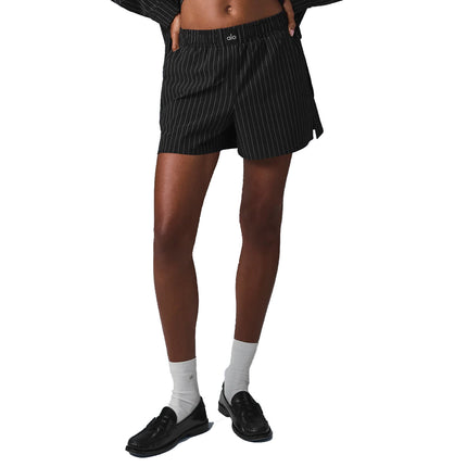 alo Women's Pinstripe Daylight Boxer Short Black/Titanium