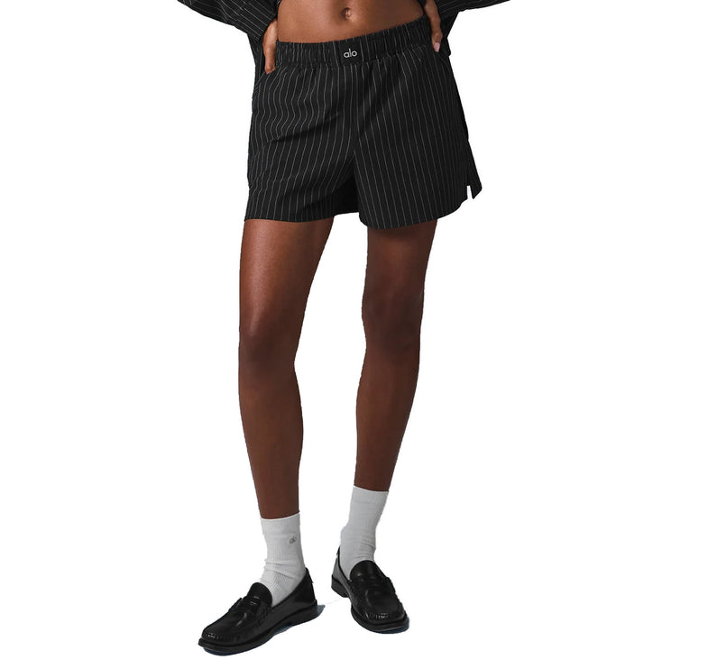 alo Women's Pinstripe Daylight Boxer Short Black/Titanium