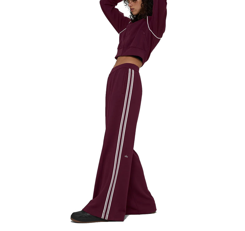 alo Women's Track Star Wide Leg Pant 32" (Long) Burgundy