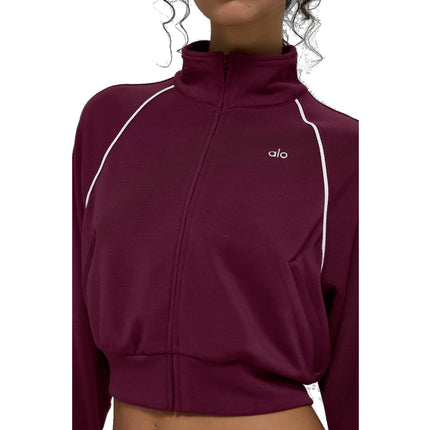 alo Women's Track Star Full Zip Jacket Burgundy