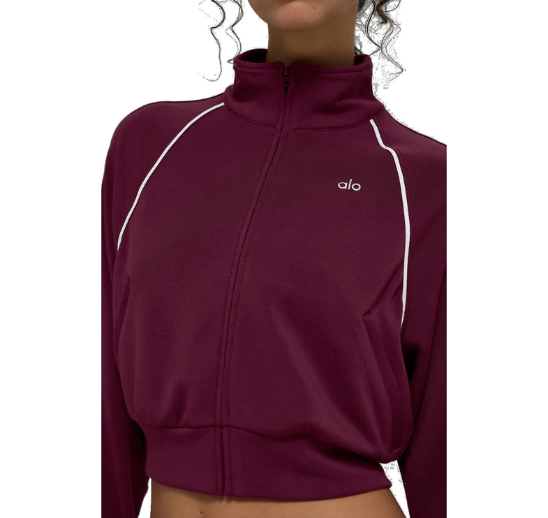 alo Women's Track Star Full Zip Jacket Burgundy