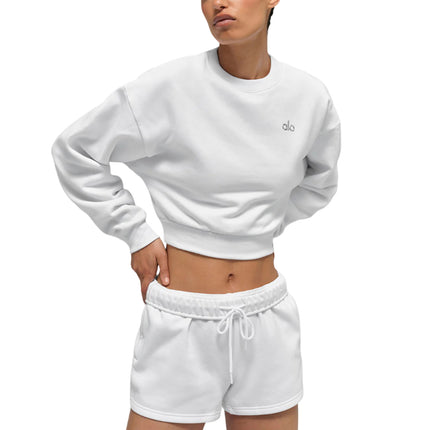 alo Women's Cropped Accolade Crewneck White
