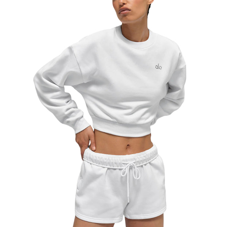 alo Women's Cropped Accolade Crewneck White