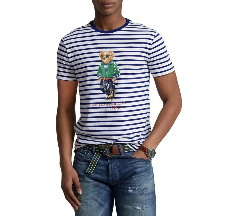 Polo Ralph Lauren Men's Polo Bear Striped Cotton Jersey Tee Blue/White - Hemen Kargoda