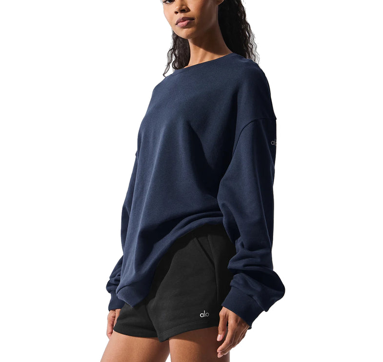 alo Women's Chill Crew Neck Pullover Navy