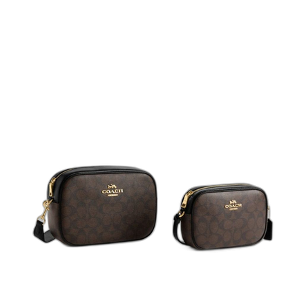 Coach Women's Mini Jamie Camera Bag In Signature Canvas Gold/Walnut/Black - Hemen Kargoda