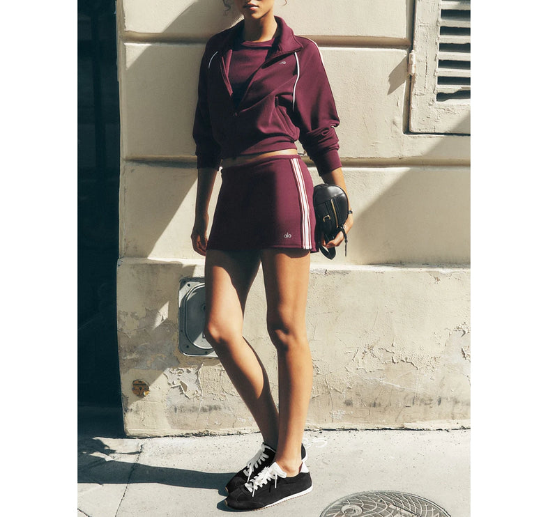 alo Women's Track Star Mini Skirt Burgundy