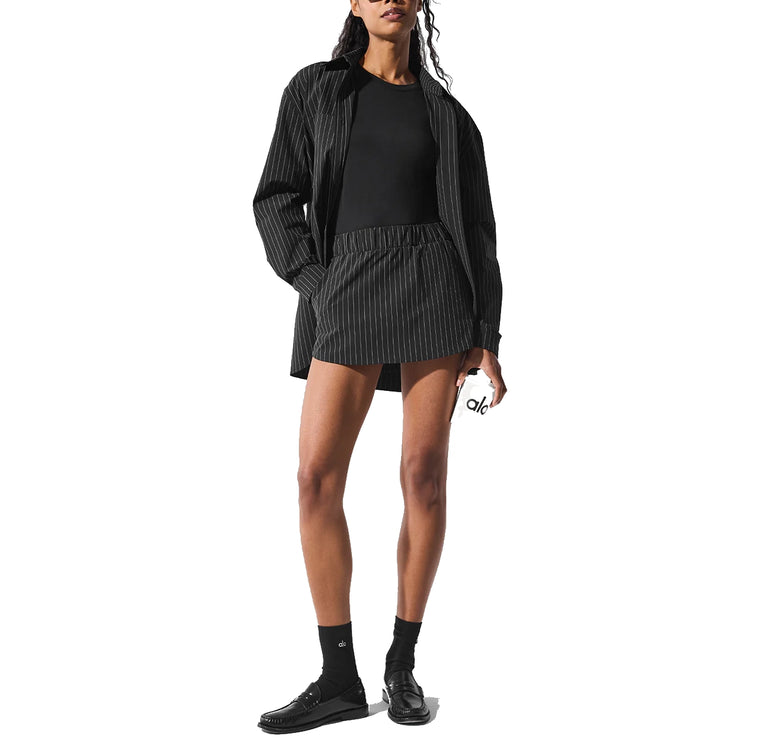 alo Women's Pinstripe Daylight Mini Skirt Black/Titanium