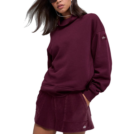 alo Women's Hazy Mock Neck Pullover Burgundy