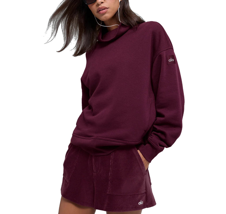 alo Women's Hazy Mock Neck Pullover Burgundy