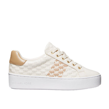 Michael Kors Women's Poppy Logo Embossed Stripe Sneaker Light Cream - Hemen Kargoda