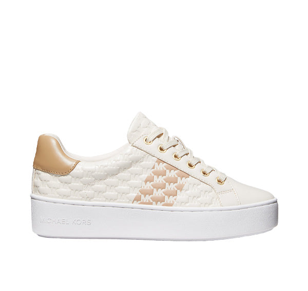 Michael Kors Women's Poppy Logo Embossed Stripe Sneaker Light Cream - Hemen Kargoda