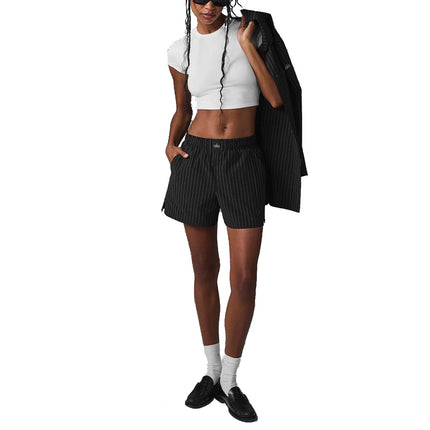 alo Women's Pinstripe Daylight Boxer Short Black/Titanium