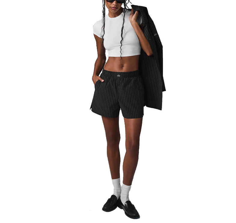 alo Women's Pinstripe Daylight Boxer Short Black/Titanium