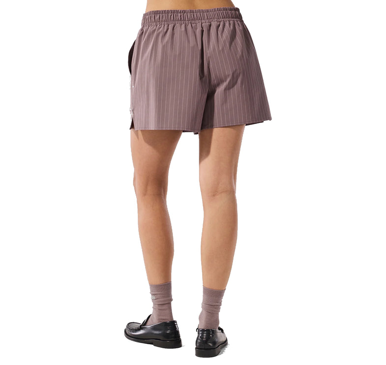 alo Women's Pinstripe Daylight Boxer Short Mushroom/Ivory