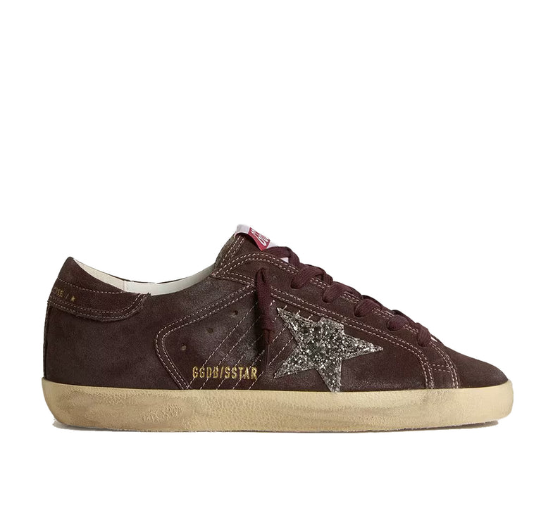 Golden Goose Women's Super Star in Brown Suede with Silver Glitter Star - Hemen Kargoda