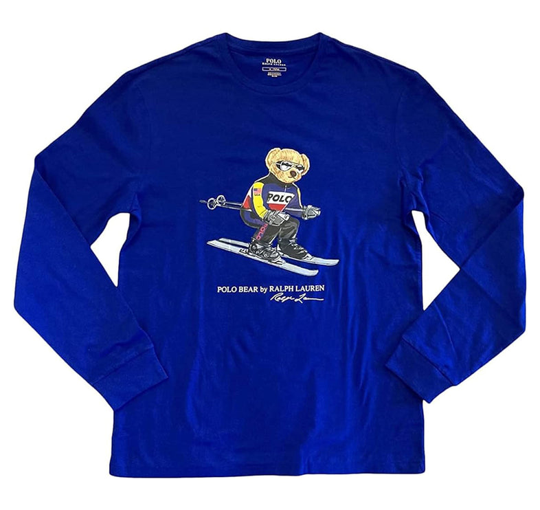 Polo Ralph Lauren Men's Ski Polo Bear Long Sleeve Tee Blue - Hemen Kargoda