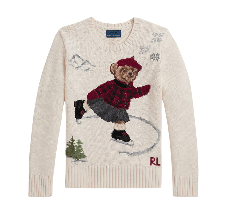 Polo Ralph Lauren Girl's Polo Bear Crewneck Sweater Clubhouse Cream