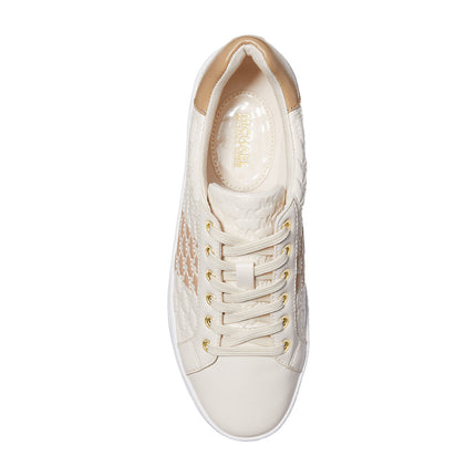 Michael Kors Women's Poppy Logo Embossed Stripe Sneaker Light Cream - Hemen Kargoda