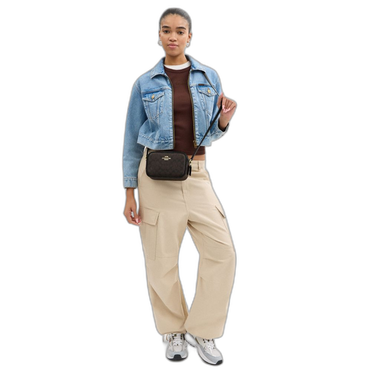 Coach Women's Mini Jamie Camera Bag In Signature Canvas Gold/Walnut/Black - Hemen Kargoda