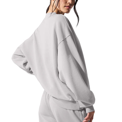 alo Women's Washed Accolade Crew Neck Pullover Grey Sky Wash