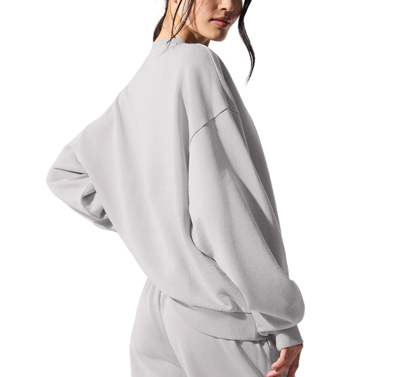 alo Women's Washed Accolade Crew Neck Pullover Grey Sky Wash