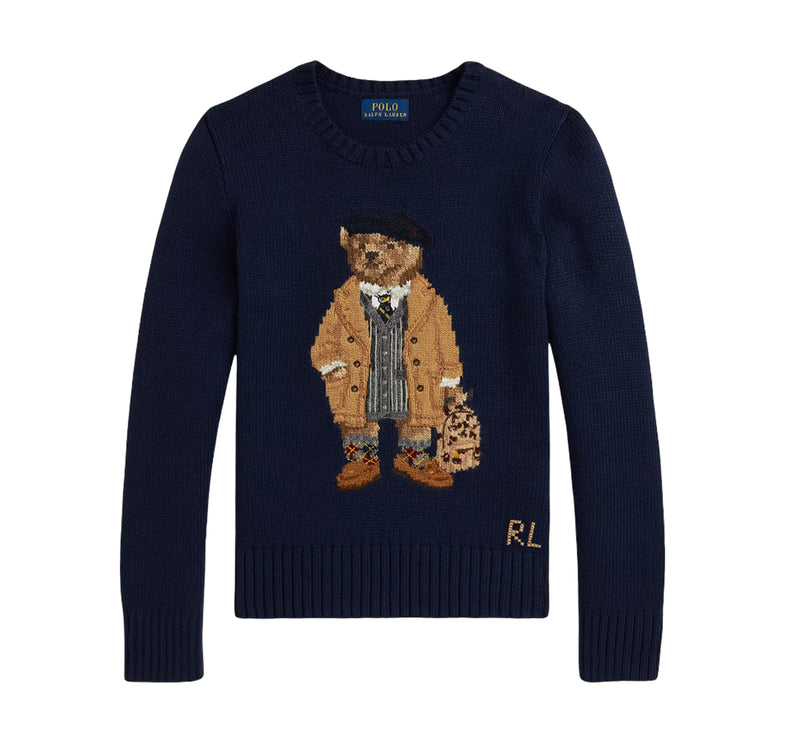 Polo Ralph Lauren Girl's Polo Bear Crewneck Sweater Cruise Navy