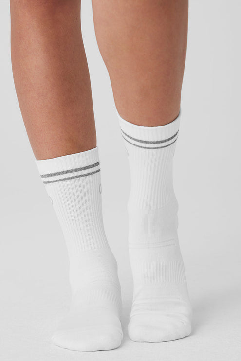 alo Women's Unisex Half-Crew Performance Sock - White