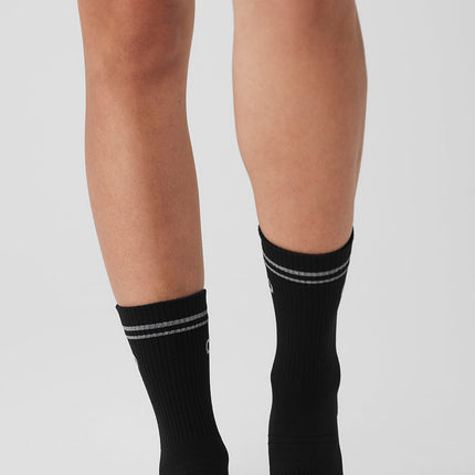 alo Women's Unisex Half-Crew Performance Sock - Black