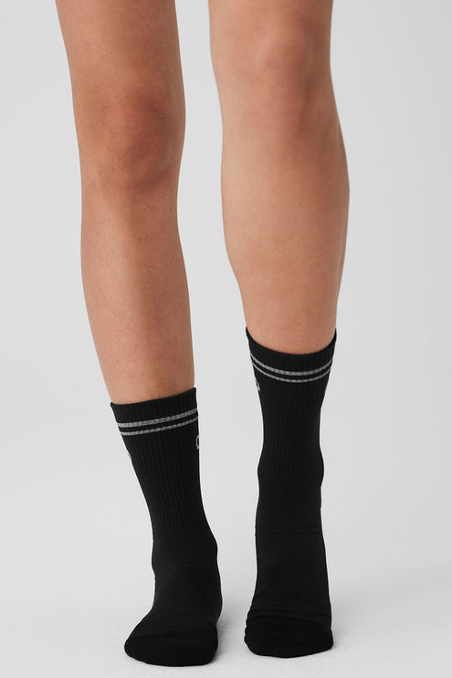 alo Women's Unisex Half-Crew Performance Sock - Black