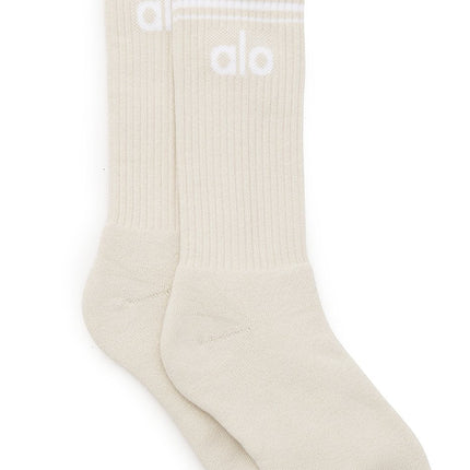 alo Men's Unisex Throwback Sock - Bone/White