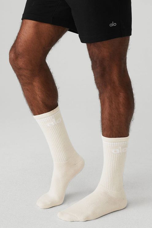 alo Men's Unisex Throwback Sock - Bone/White