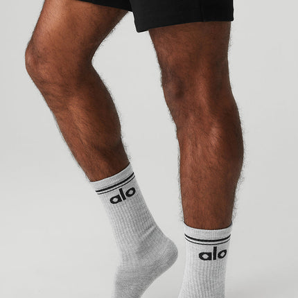 alo Men's Unisex Throwback Sock - Athletic Heather Grey/Black