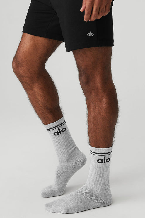 alo Men's Unisex Throwback Sock - Athletic Heather Grey/Black