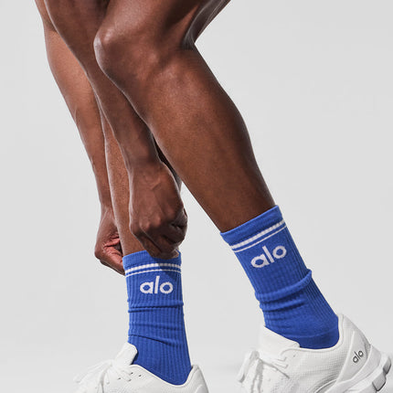 alo Men's Unisex Throwback Sock - Marathon Blue/White