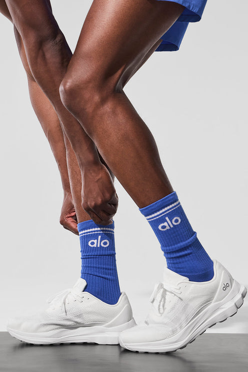 alo Men's Unisex Throwback Sock - Marathon Blue/White