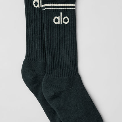 alo Men's Unisex Throwback Sock - Charcoal Green/Ivory