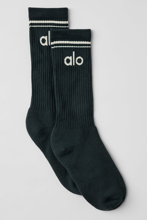 alo Men's Unisex Throwback Sock - Charcoal Green/Ivory