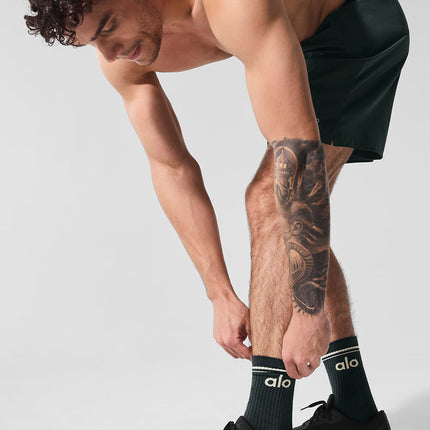 alo Men's Unisex Throwback Sock - Charcoal Green/Ivory