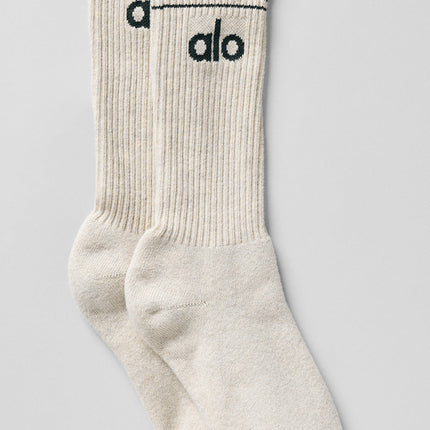 alo Men's Unisex Throwback Sock - Oatmeal Heather/Charcoal Green