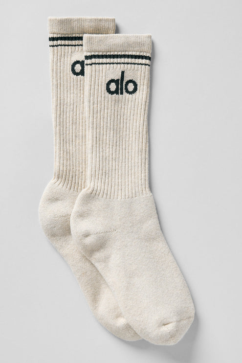 alo Men's Unisex Throwback Sock - Oatmeal Heather/Charcoal Green