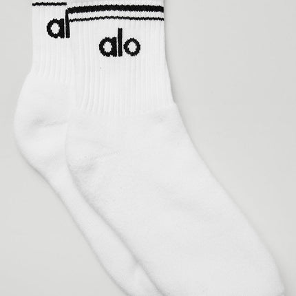 alo Men's Unisex Half-Crew Throwback Sock - White/Black