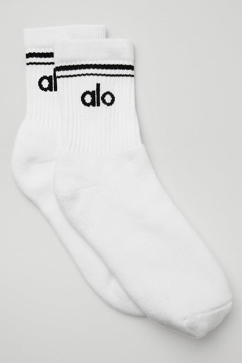 alo Men's Unisex Half-Crew Throwback Sock - White/Black
